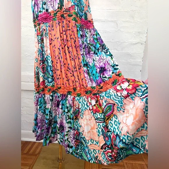 Lula Soul Floral Patchwork Sleeveless Maxi Dress Boho Tiered Sundress - Picture 11 of 15